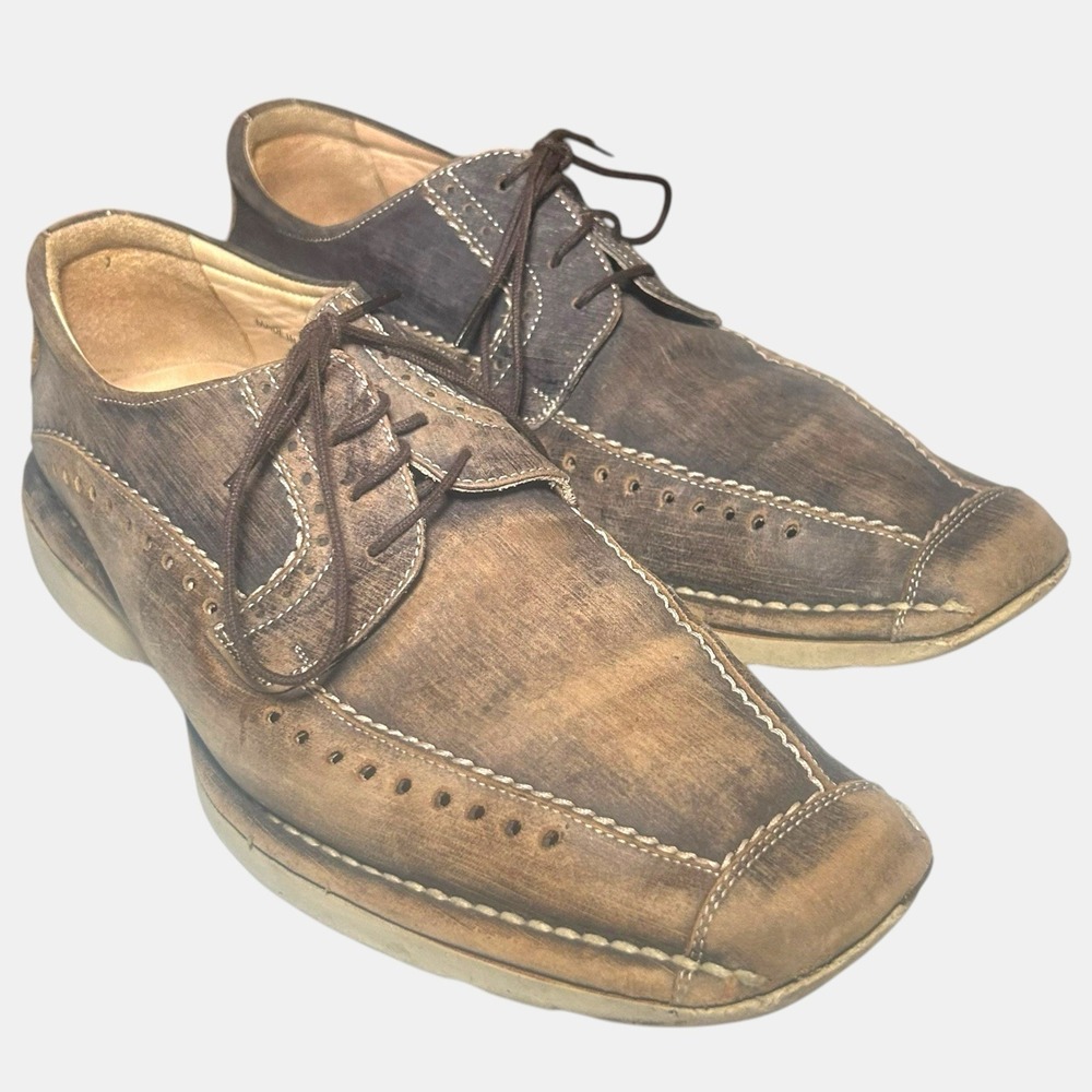 Mezlan MUZIO Distressed Leather Oxfords | Size 8 M | Hand-Finished Spain